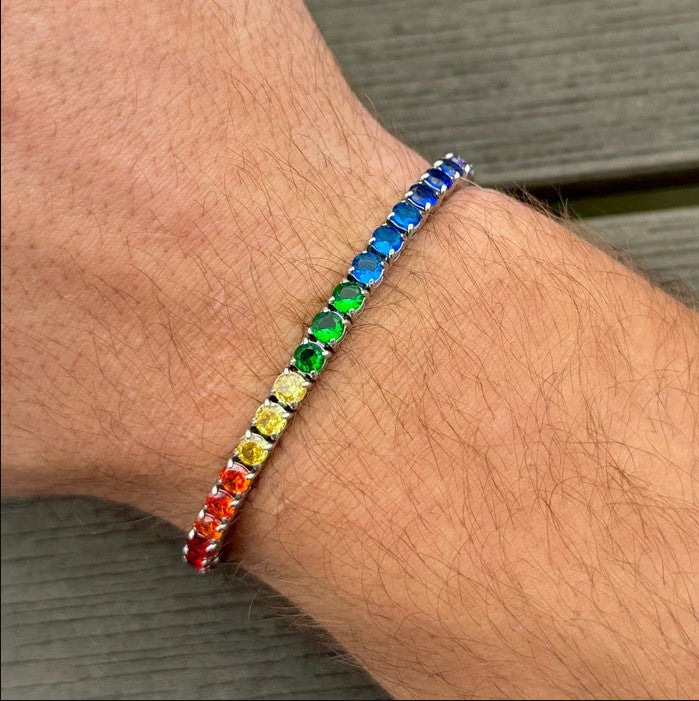 Rainbow Drip Tennis Bracelet (3mm)