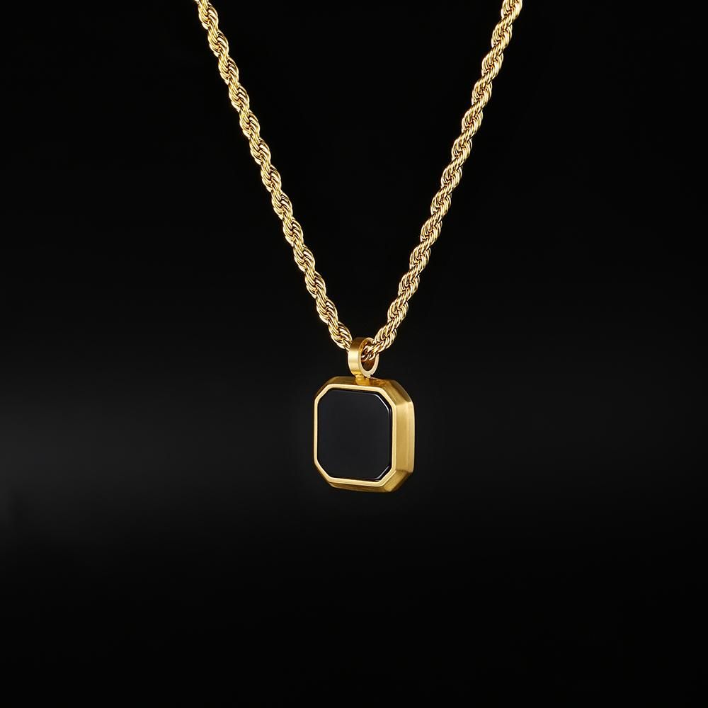 Men's Black Onyx Necklace (Titanium Steel)