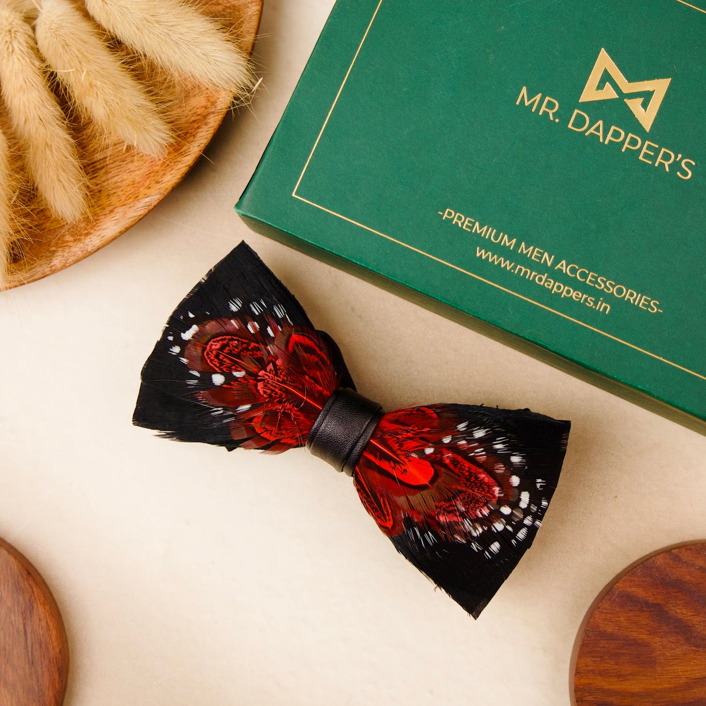 Black  Feather Bow Tie for Men, Boho Rustic Wedding Bow Tie with Natural Feathers for Groom Groomsmen, Pre Tied Solid Bowtie