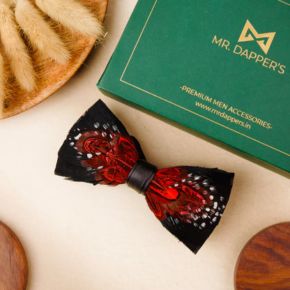 Black  Feather Bow Tie for Men, Boho Rustic Wedding Bow Tie with Natural Feathers for Groom Groomsmen, Pre Tied Solid Bowtie