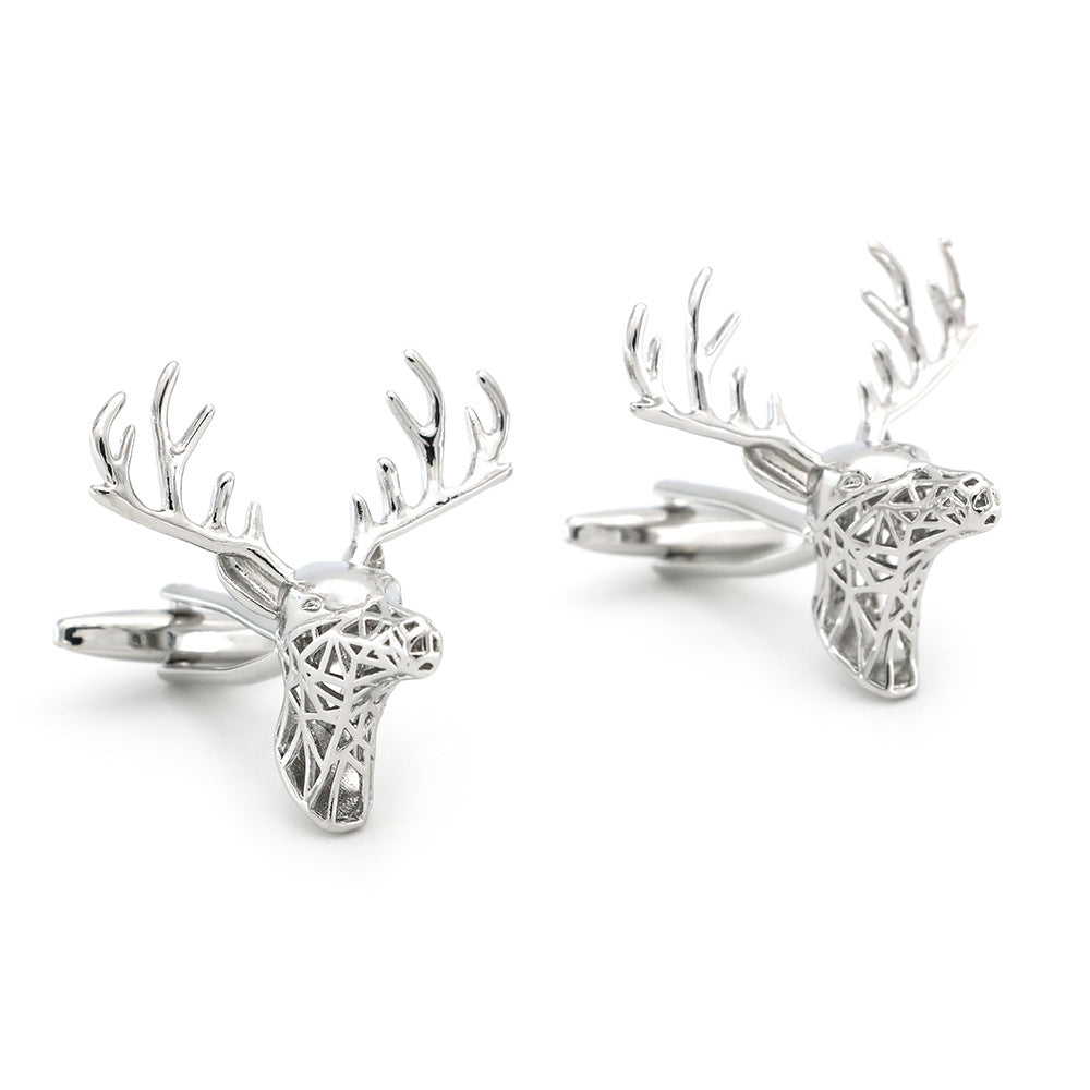  pair of elegant silver cufflinks featuring intricately designed deer head motifs, showcasing refined craftsmanship.