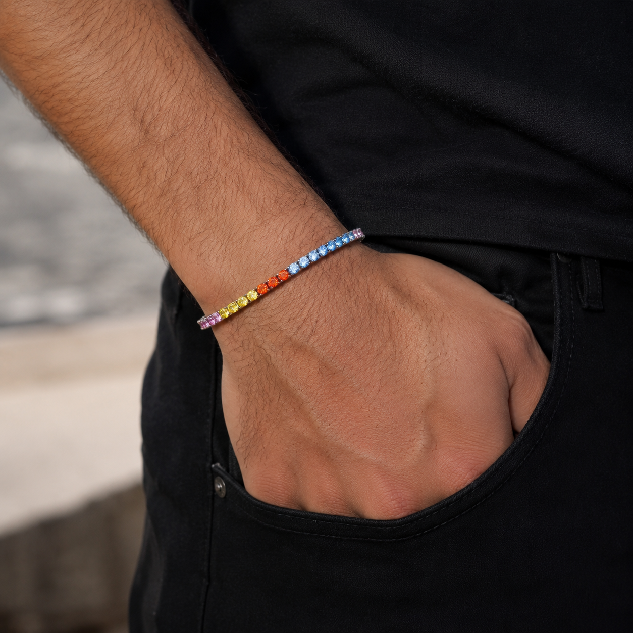Rainbow Drip Tennis Bracelet (3mm)