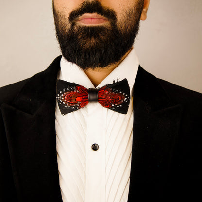 Black  Feather Bow Tie for Men, Boho Rustic Wedding Bow Tie with Natural Feathers for Groom Groomsmen, Pre Tied Solid Bowtie